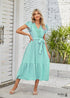 Vestido midi bohemio de encaje con escote en V y mangas voladoras Mia
